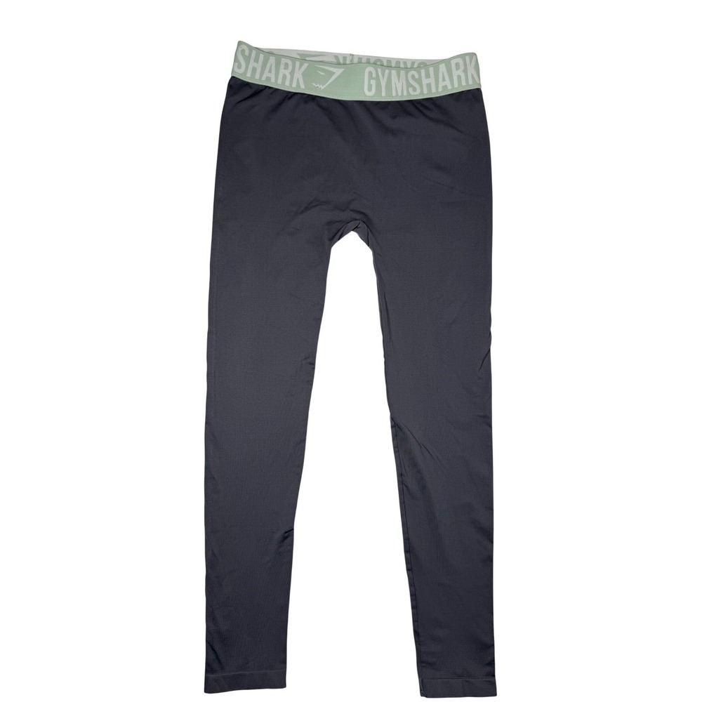 Gymshark Fit Seamless Leggings‎ Charcoal Grey Sage Green Logo Waistband Medium